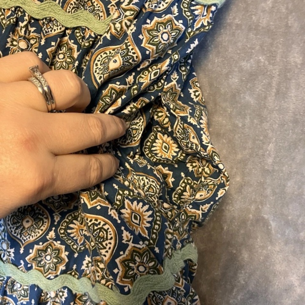 JODIFL Blue and Cream Patterned Dress Milkmaid Puff Sleeve - Picture 9 of 9